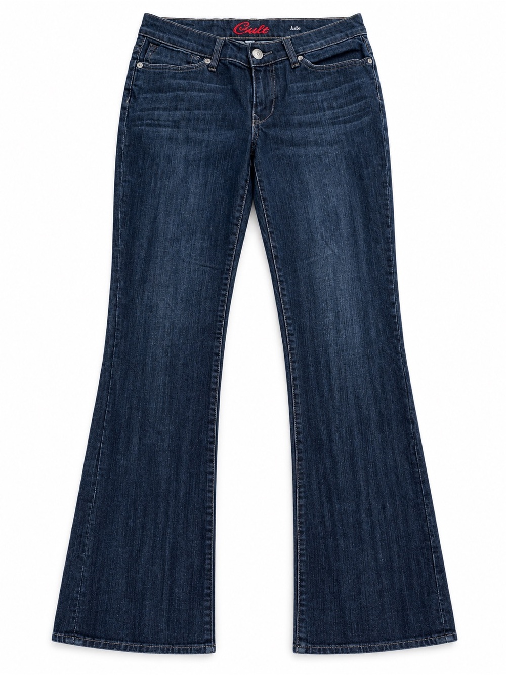 BLUE CULT KATE LOW RISE FLARE JEANS SIZE 28 DARK WASH Y2K (2007) EMBROIDERED